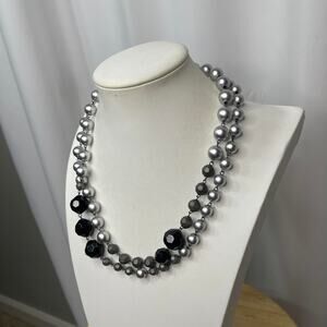 Furla Italy Italian beaded necklace gray and black beads long, wrappable jewelry